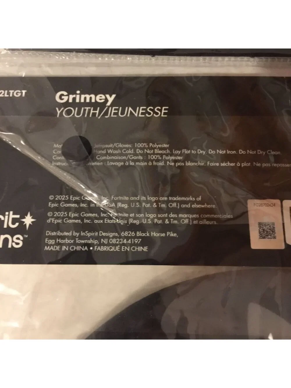 FORTNITE Grimey Kids Youth Large 10-12 Jumpsuit Hood Gloves Back Patch
